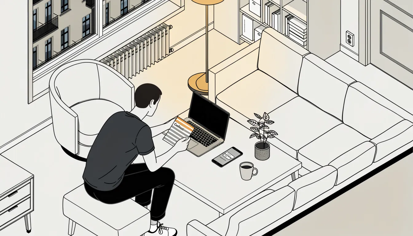 Deutsche Wohnung mit Laptop und CashtoCode-Beleg