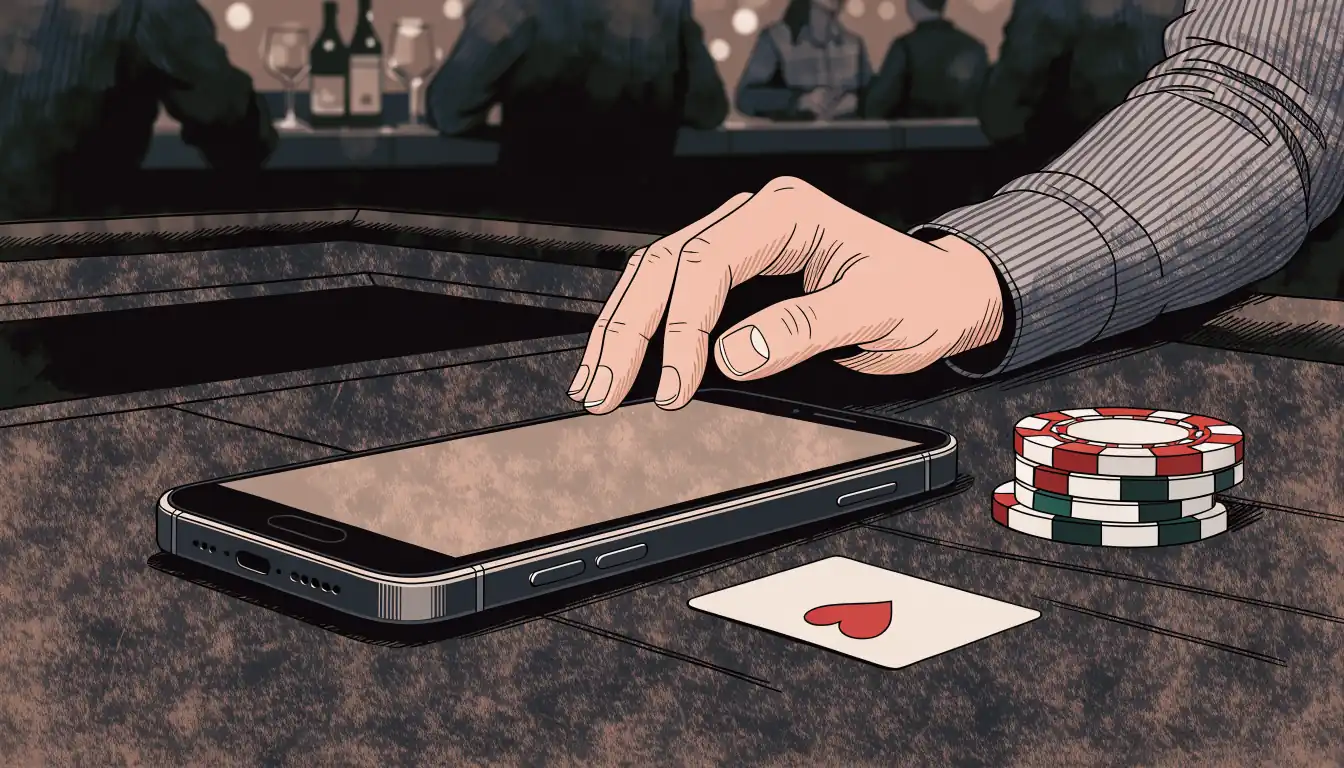 Smartphone auf Casinotisch neben Spielchips, bargeldlose Bezahlung mit TWINT per App