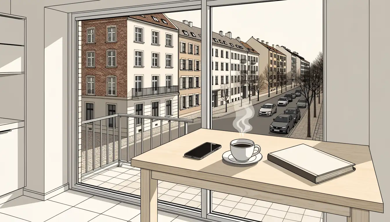 Smartphone auf dem Tisch in einer modernen Berliner Wohnung