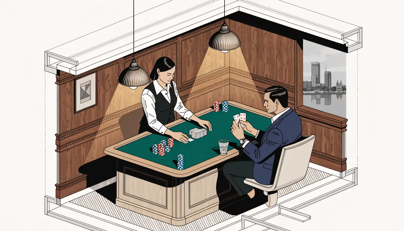 Deutscher Live-Blackjack-Tisch in Köln mit Spielkarten und Jetons