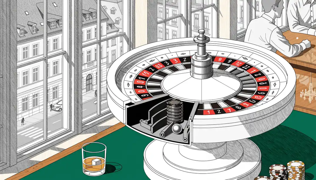 Roulette-Tisch mit Chips in elegantem Casino-Ambiente