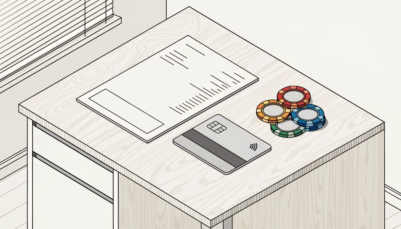 Rechnung mit Spielchips auf deutschem Schreibtisch