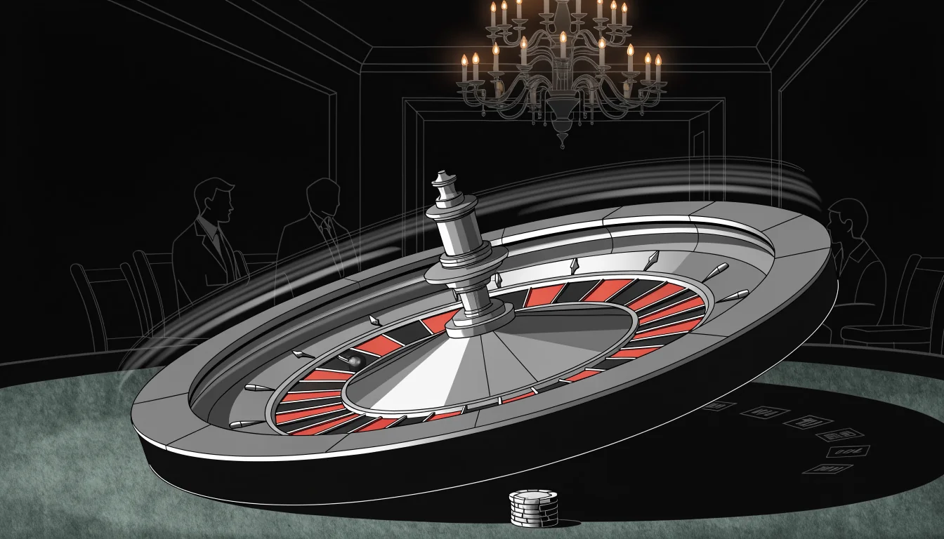 Drehendes Rouletterad mit Spielchips auf grünem Filztisch
